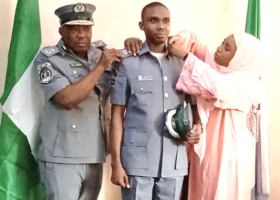 Compt. Dera Nnadi decorates newly promoted Customs officers at Tin Can Command