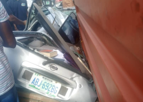 Woman killed as container falls on her car in Lagos