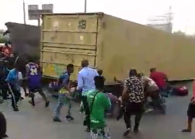 VIDEO: Swift Rescue Saves Driver as Container Falls on Car in Lagos