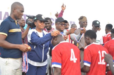 The Maritime Cup champions being decorated with their gold medals.