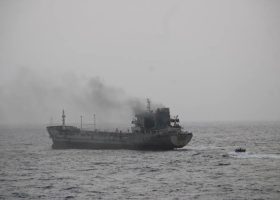 Navy Ship Assists Stricken Tanker Following Engine Room Fire